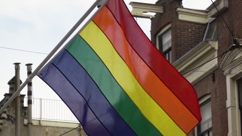The Rainbow flag flying in Amsterdam.