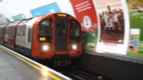 London Tube Train Arrives - London, UK - June, 2018