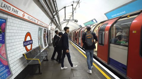 London Underground Train Arrives - London, UK - June, 2018