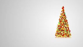 Simple video greeting card with merry christmas and new year holidays, rotating particles in the shape of an elegant Christmas tree, 4k holiday animation