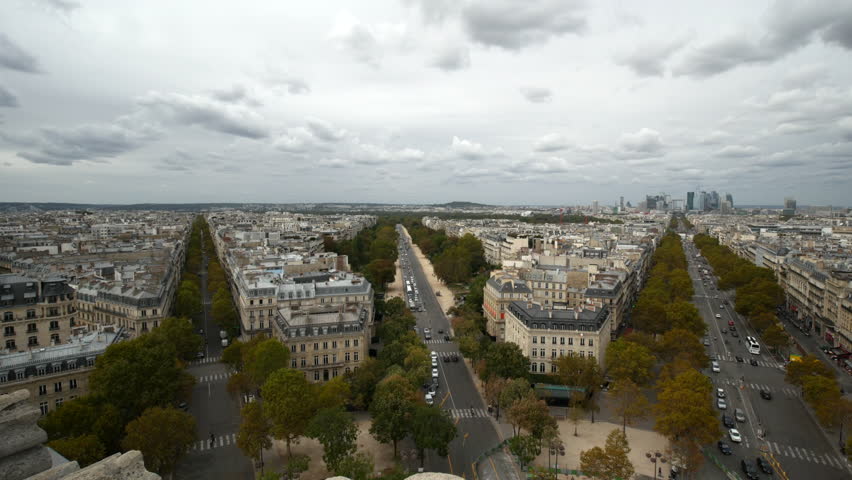 A Wide Angle View of Paris La Dense from the Arc de Triumph Royalty-Free Stock Footage #1017813481