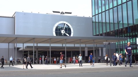 Art Basel Exhibition - Exterior Establishing Shot Time Lapse - Exhibition Square, Basel, Switzerland - June, 2018