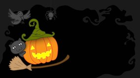 Halloween pumpkin jack o lantern costume set witch concept idea illustration isolated on dark scary background seamless looping animation 4K with copy space