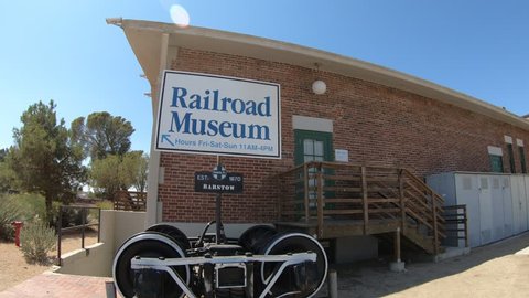 Barstow, California, USA - August 15, 2018: Western America Railroad Museum entrance a railroad museum located in Barstow, dedicated to history of railroading in Pacific Southwest.