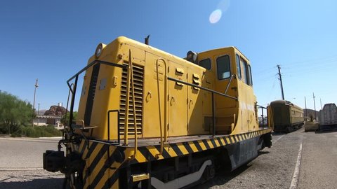 Barstow, California, USA - August 15, 2018: old train locomotive of Union Pacific 9950 at Western America Railroad Museum in Barstow dedicated to history of railroading in Pacific Southwest.