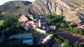 Aerial view by Drone in Miravete de la Sierra.Teruel, Spain. 4k Video