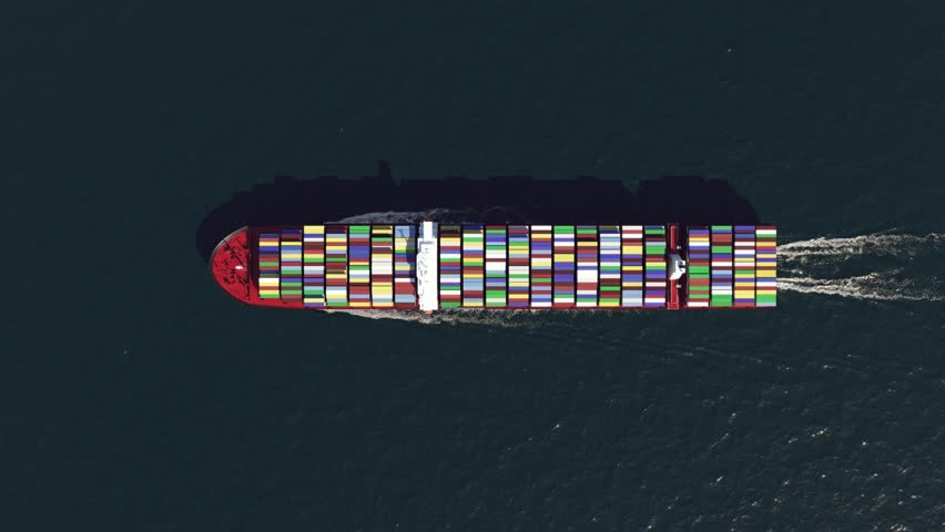 Cargo ship in the ocean, top view | Shutterstock HD Video #1017839950