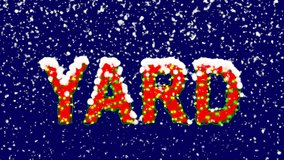 New Year text unit YARD. Snow falls. Christmas mood, looped video. Alpha channel Premultiplied - Matted with deep blue RGB(04:00:5B)