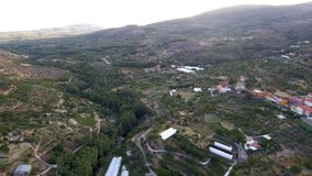 Aerial view by Drone in Garganta la Olla, Caceres. Extremadura,Spain 
