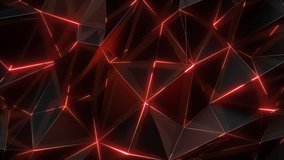 Low-poly dark waving surface with glowing light. 3D abstract background. Seamlessly looping video