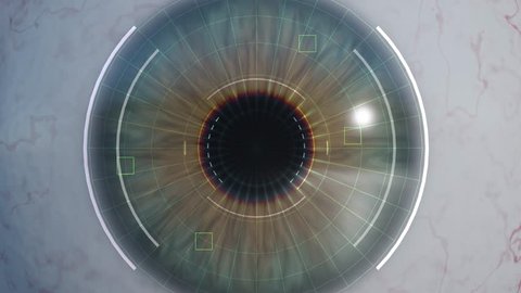Human eye scan and recognition - 3D rendered animation. Computer vision and machine learning concept.