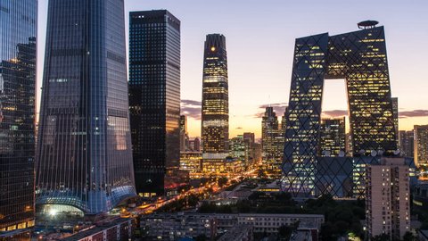 T/L WS Beijing downtown cityscape from day to night.