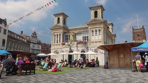Kingston-Upon-Thames, United Kingdom (UK) - 07 05 2018: The central market square in Kingston-upon-Thames, Surrey England.