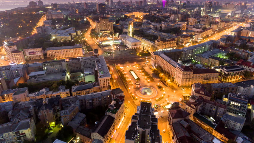 Independence Square. Ukraine. Aerial view of the Independence Monument. Revolution of pride. Orange Revolution. City center. Kyiv.