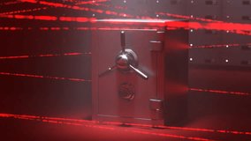 Close mechanical dial combination safe standing in front of safe deposit boxes wall. Beams of red, transparent, moving laser protecting security system. Concept of security, wealth, finance, trust.
 - Powered by Shutterstock - Get 15% off with code: PIKWIZARD15