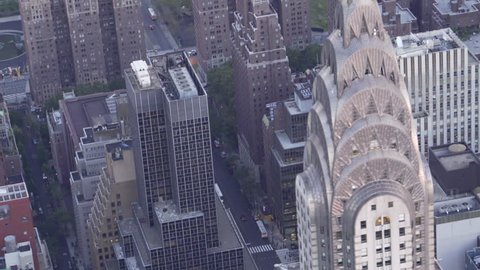New York City Circa-2015, telephoto aerial view of of the Chrysler Building and Midtown Manhattan office buildings