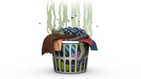Dirty Laundry in the Basket. 3D animation. Alpha channel, loopable.