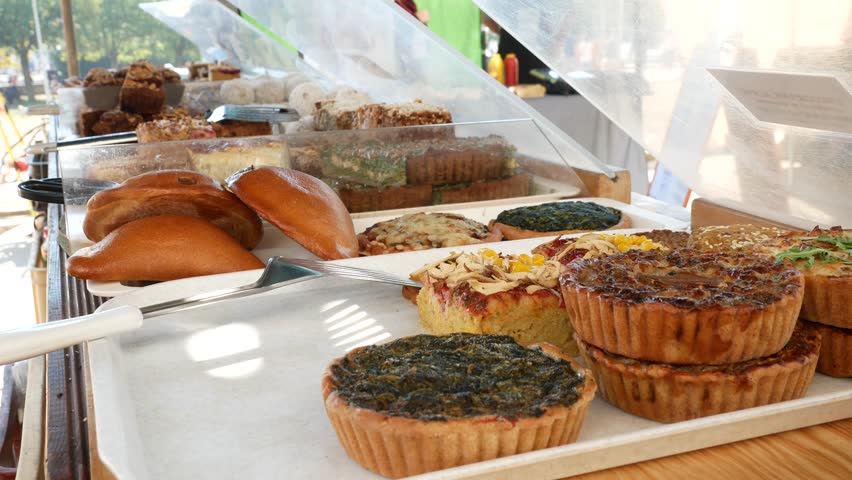 Bakery stand with pastries and cakes