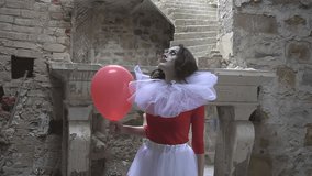 woman in clown costume for halloween
