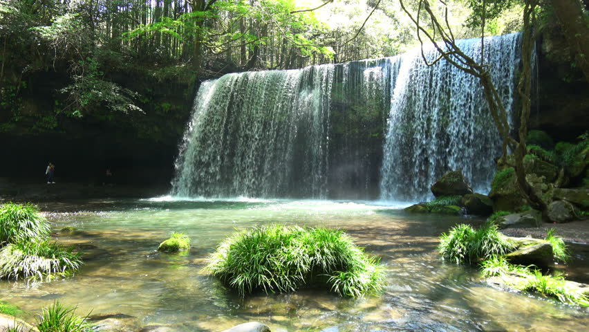"Nabegataki Falls" located in Kumamoto Prefecture, Japan. Spring fresh green is beautiful Royalty-Free Stock Footage #1017916426