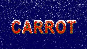 New Year text vegetable CARROT. Snow falls. Christmas mood, looped video. Alpha channel Premultiplied - Matted with deep blue RGB(04:00:5B)