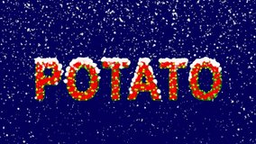 New Year text vegetable POTATO. Snow falls. Christmas mood, looped video. Alpha channel Premultiplied - Matted with deep blue RGB(04:00:5B)