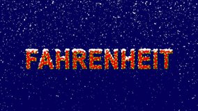 New Year text unit FAHRENHEIT. Snow falls. Christmas mood, looped video. Alpha channel Premultiplied - Matted with deep blue RGB(04:00:5B)