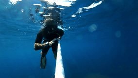 Relaxing Free diving in the blue greek sea view from a VR360 footage