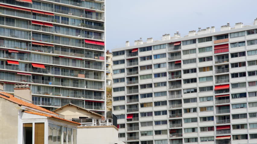 Poor urban ghetto apartment block buildings, architecture, Marseille, France