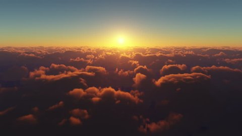 4K. Beautiful Sunrise Above The Clouds. Ultra High Definition. 3840x2160. Realistic 3d Animation.