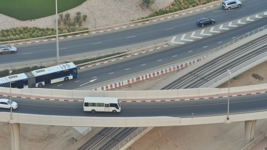 Part of a road junction from a height with road traffic in Dubai. | Shutterstock HD Video #1017975841