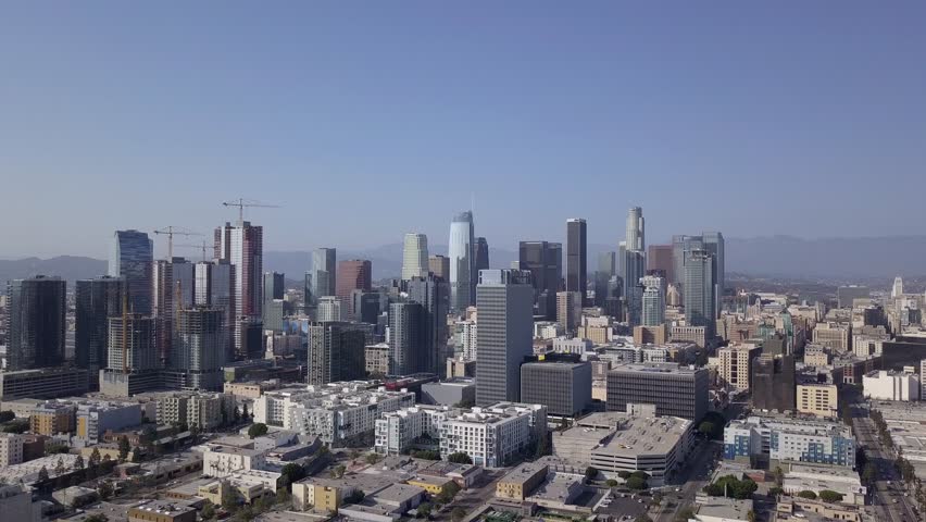 Aerial view of the skyscrapers in Downtown Los Angeles, California