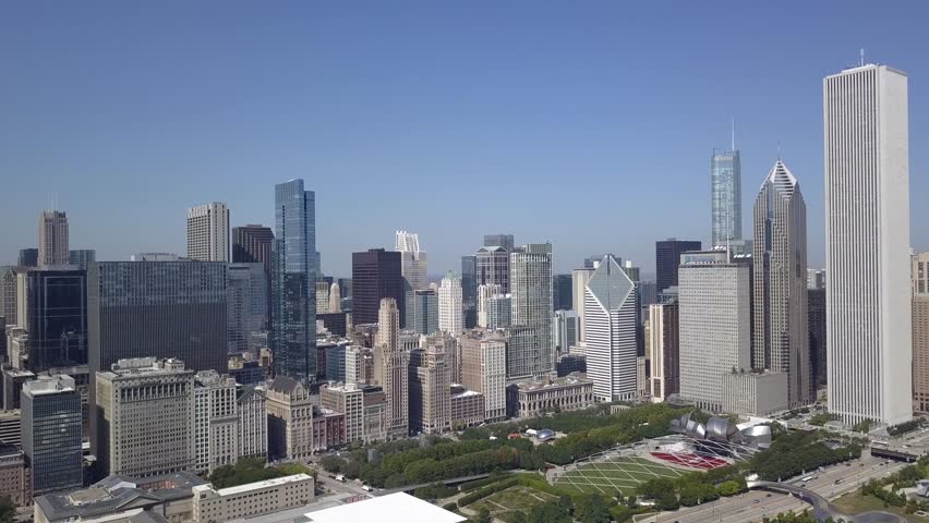 Aerial view of Millenium park and Maggie Daley park, Chicago, Illinois