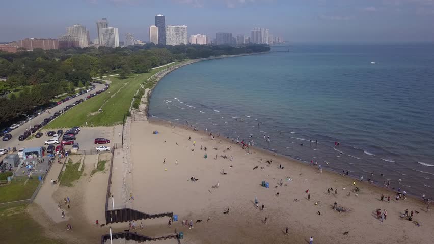 Aerial view Montrose beach in Chicago, Illinois