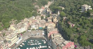 Aerial footage drone view of Portofino bay in Genova Italy // no video editing
