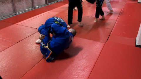 Brakel, Belgium - 02 06 2018: Sparring Brazilian Jiu-Jitsu in the club