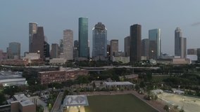 This video is of an aerial view of downtown Houston skyline at night. This video was filmed in 4k for best image quality.