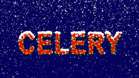 New Year text vegetable CELERY. Snow falls. Christmas mood, looped video. Alpha channel Premultiplied - Matted with deep blue RGB(04:00:5B)
