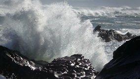 Extreme Wave crushing coast , Large Ocean Beautiful Wave, Awesome power of waves breaking over dangerous rocks  - Powered by Shutterstock - Get 15% off with code: PIKWIZARD15