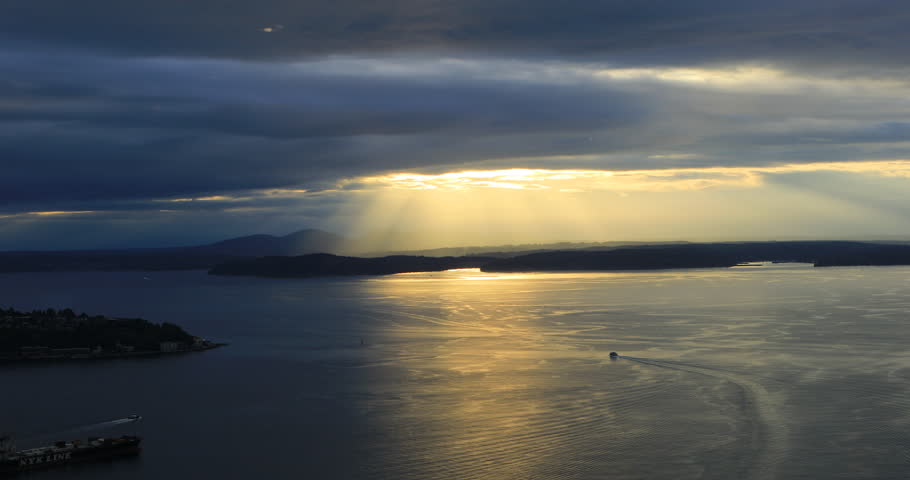Puget Sound in Seattle, Washington at dusk 4K