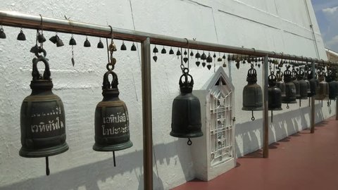 Hanging bells in the temple at Golden Mountain Temple at Bangkok ,Thailand.