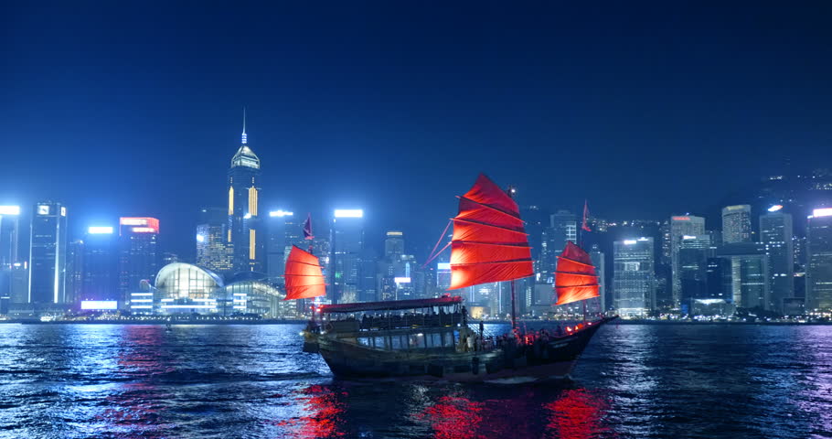 Hong Kong at night, Victoria Harbor | Shutterstock HD Video #1018025794