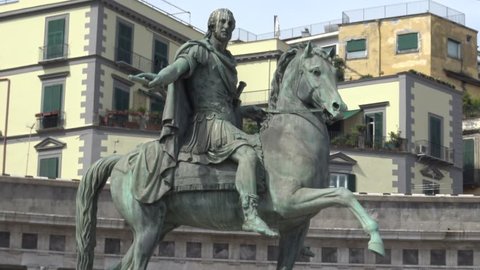 Italy, Naples, 20 settembre 2018, statue of King Ferdinando I in Plebiscito square.