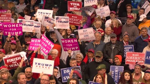 LEBANON, OHIO, USA - OCTOBER 12, 2018: Supporters at a president Donald Trump rally at the Warren County Fairgrounds in Ohio, 21 months after his inauguration.