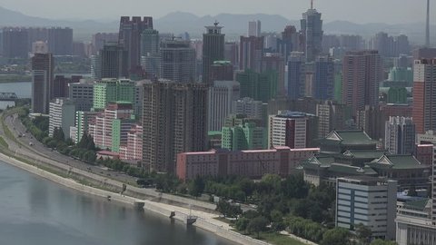North Korea capital city Pyongyang skyline, Panorama as seen from the Juche Tower in September 2018
