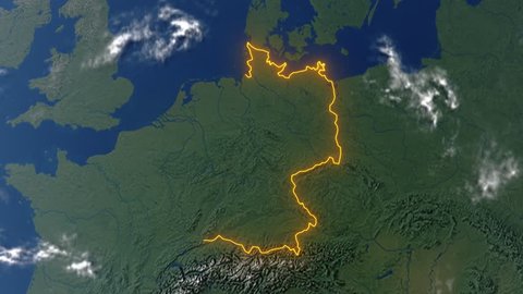 Realistic 3d animated earth showing the borders of the country Germany and the capital Berlin in 4K resolution