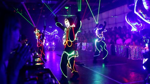 Shinjuku, Tokyo / Japan - 09 14 2017: Tokyo, Japan, September 2017 - Live dance performance at the Robot Restaurant in the Kabukicho district of Shinjuku, Tokyo, Japan.