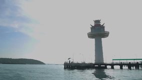 Chinese Pavilion contours lighthouse footage video clip from the boat running