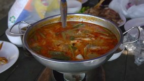 Tom yum seafood with close up view footage video clip