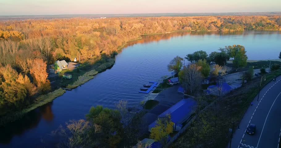 Autumn Embankment and an old noble house. Aerial photography 02